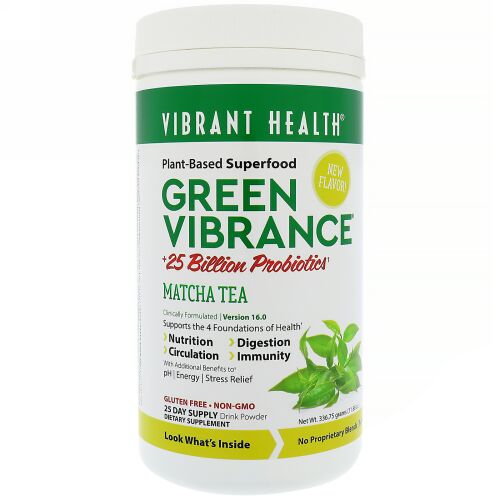 Vibrant Health, グリーンバイブランス+250億のプロバイオティクス、バージョン16.0、抹茶、11.88 oz (336.75 g) (Discontinued Item)