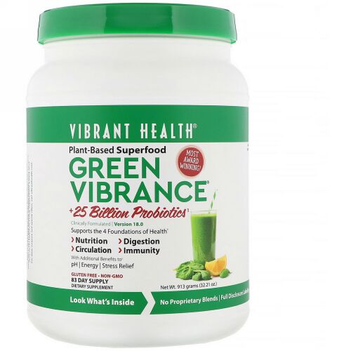 Vibrant Health, グリーンバイブランス、250億個以上のプロバイオティクス、バージョン18.0、913 g