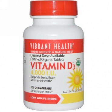 Vibrant Health, ビタミン D3、 4,000 I.U.、オーガニックタブレット 100 錠