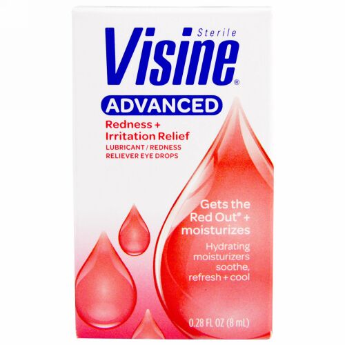 Visine, アドバンスド、殺菌、潤滑剤、目の充血を緩和する目薬、0.28液量オンス (8 ml) (Discontinued Item)