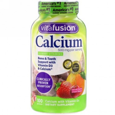 VitaFusion, カルシウム、天然果実＆クリーム風味、500mg、グミ100粒
