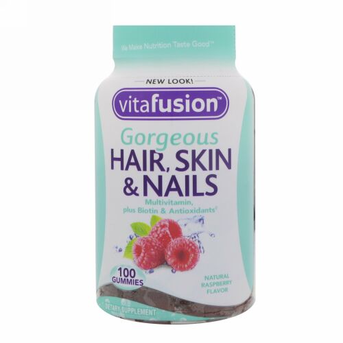 VitaFusion, ゴージャスヘアー、スキン & ネイルマルチビタミン、天然ラズベリーフレーバー、100グミ