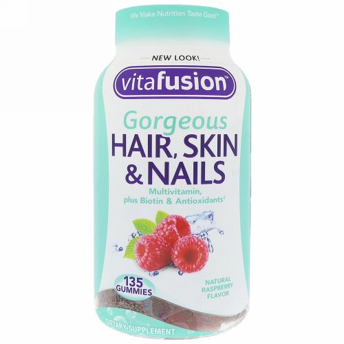 VitaFusion, ゴージャスヘア、スキン&ネイル マルチビタミン、ナチュラルラズベリーフレーバー、グミ135個