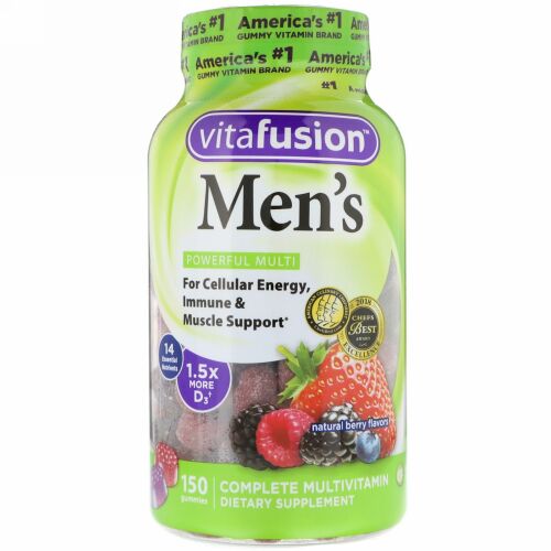 VitaFusion, 男性の総合的なマルチビタミン、ナチュラルベリー味、グミ150個入り