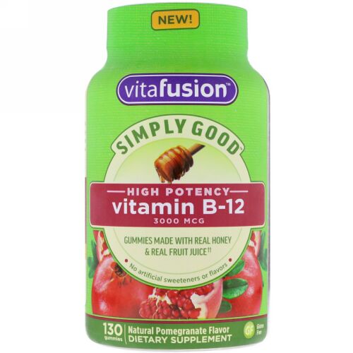 VitaFusion, Simply Good, Vitamin B-12, Natural Pomegranate Flavor, 3,000 mcg, 130 Gummies (Discontinued Item)
