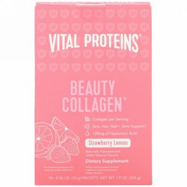 Vital Proteins, ビューティーコラーゲン、ストロベリーレモン、14パケット、各0.56オンス (16 g) (Discontinued Item)