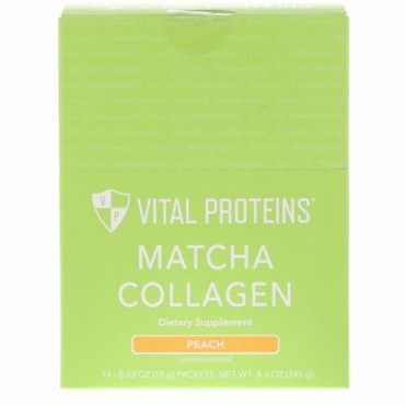 Vital Proteins, 抹茶コラーゲン、ピーチ、14パケット、各0.63オンス (18 g)  (Discontinued Item)