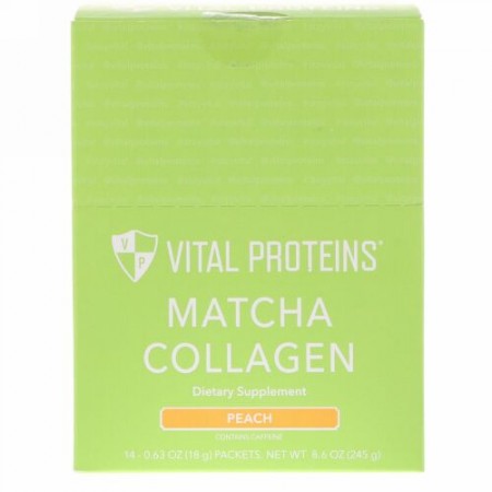 Vital Proteins, 抹茶コラーゲン、ピーチ、14パケット、各0.63オンス (18 g)  (Discontinued Item)