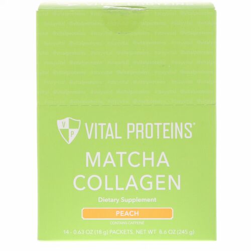 Vital Proteins, 抹茶コラーゲン、ピーチ、14パケット、各0.63オンス (18 g)  (Discontinued Item)