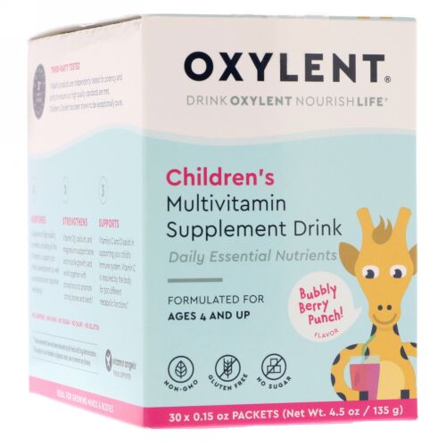 Vitalah, Children's Oxylent, Multivitamin Supplement Drink, Bubbly Berry Punch Flavor, 30 Packets, 0.15 oz (4.5 g) Each (Discontinued Item)