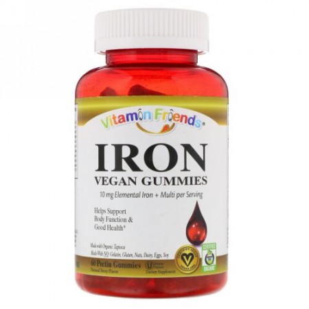 Vitamin Friends, アイアン、ビーガングミ、ナチュラルベリーフレーバー、60ペクチングミ (Discontinued Item)