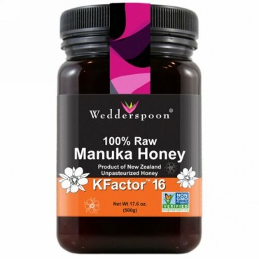 Wedderspoon, ウェダースプーン･オーガニック, 100%生マヌカ蜂蜜、アクティブ16+、17.6オンス(500 g) (Discontinued Item)