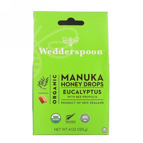 Wedderspoon, 有機栽培マニカハニードロップ、蜂プロポリス入りユーカリノキ、4オンス（120g）