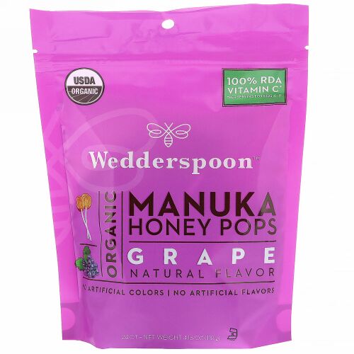 Wedderspoon, Organic Manuka Honey Pops, Grape, 24 Count, 4.15 oz (118 g) (Discontinued Item)