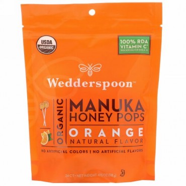 Wedderspoon, Organic Manuka Honey Pops, Orange, 24 Count, 4.15 oz (118 g) (Discontinued Item)