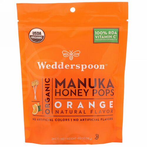 Wedderspoon, Organic Manuka Honey Pops, Orange, 24 Count, 4.15 oz (118 g) (Discontinued Item)