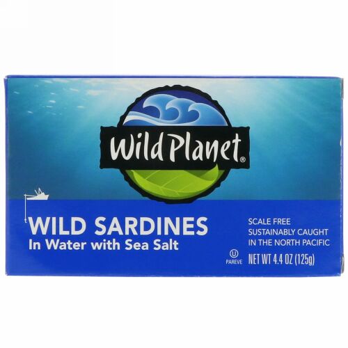 Wild Planet, 海塩を含む野生イワシの水煮、4.4 oz (125 g)