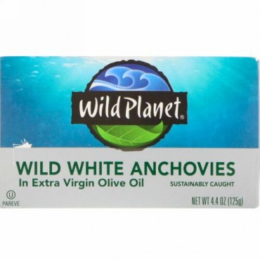 Wild Planet, ワイルドホワイトアンチョビ・エキストラバージンオリーブオイル漬け、4.4 oz (125 g)