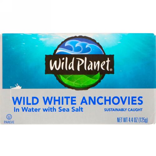Wild Planet, 天然ホワイトアンチョビ・塩水漬け、4.4 oz (125 g)