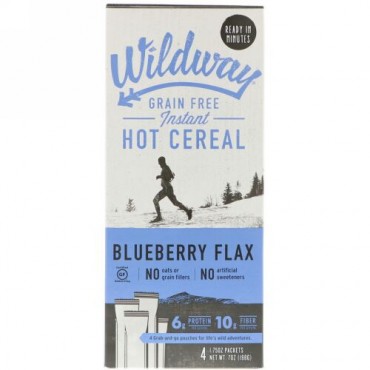 Wildway, Grain Free Instant Hot Cereal, Blueberry Flax, 4 Packets, 1.75 oz (50 g) Each (Discontinued Item)