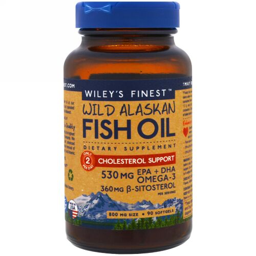 Wiley's Finest, ワイルドアラスカフィッシュオイル、コレステロールサポート、ソフトジェル90粒