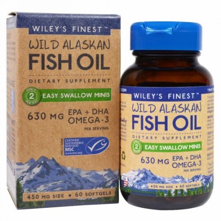 Wiley's Finest, Wild Alaskan Fish Oil, Easy Swallow Minis, 630 mg, 60 Softgels