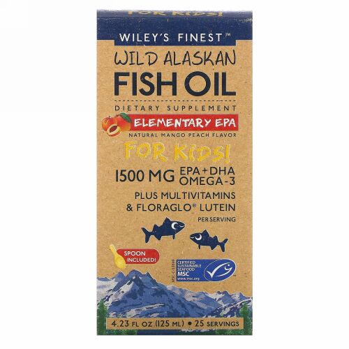 Wiley's Finest, Wild Alaskan Fish Oil, For Kids!, Elementary EPA, Natural Mango Peach Flavor, 1,500 mg, 4.23 fl oz (125 ml)