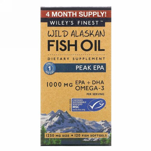 Wiley's Finest, ワイルドアラスカンフィッシュオイル、ピークEPA、1,250mg、魚ソフトジェル120粒