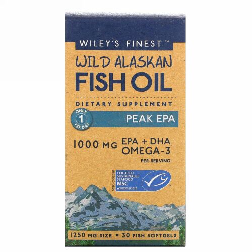 Wiley's Finest, Wild Alaskan Fish Oil, Peak EPA, 1,000 mg, 30 Fish Softgels