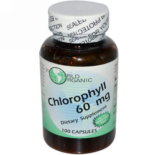 World Organic, クロロフィル、60 mg、100 カプセル