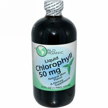 World Organic, 液体クロロフィル、自然ミントフレーバー、 50mg、 16液量オンス (474 ml)