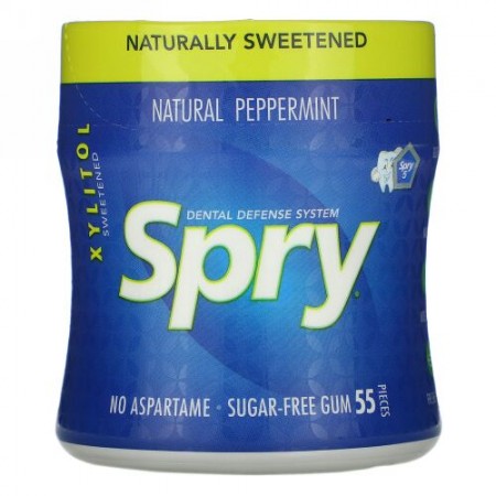 Xlear, Spry, Dental Defense Gum, Sugar Free, Natural Peppermint, 55 Pieces