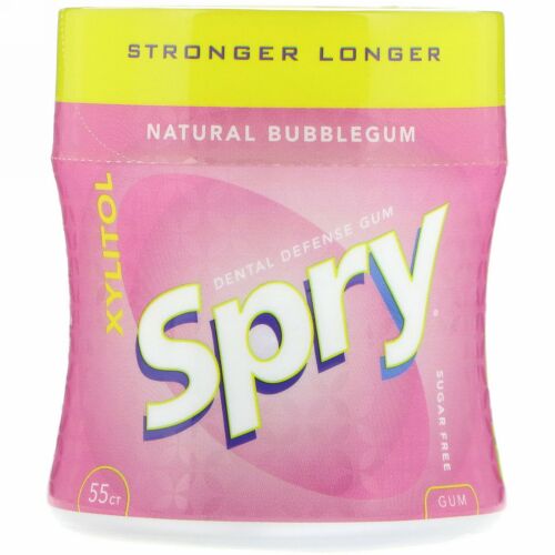 Xlear, Spry, Stronger Longer Dental Defense Gum, Natural Bubblegum, Sugar Free , 55 Count