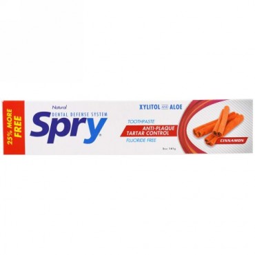 Xlear, Spry Toothpaste, Anti-Plaque Tartar Control, Fluoride Free, Cinnamon, 5 oz (141 g) (Discontinued Item)