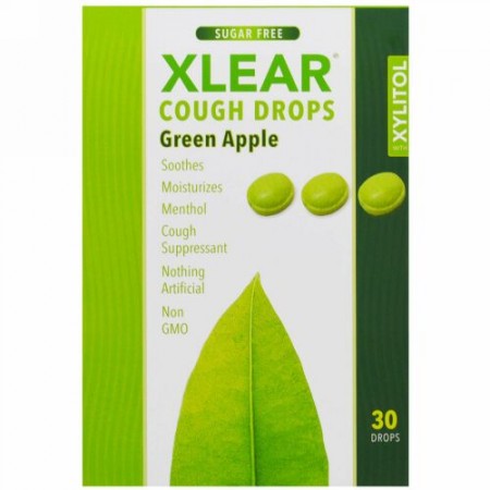 Xlear, キリシトール, 咳止めドロップ, 無糖, 青りんご, 30滴 (Discontinued Item)