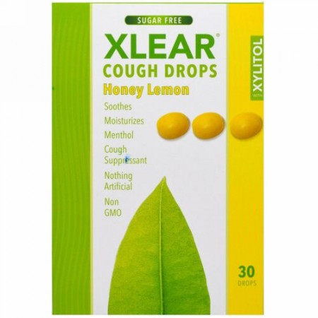 Xlear, キリシトール, 咳止めドロップ, 無糖, ハチミツとレモン, 30滴 (Discontinued Item)