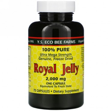 Y.S. Eco Bee Farms, ローヤルゼリー、 100%純粋、 2000 mg、 75カプセル
