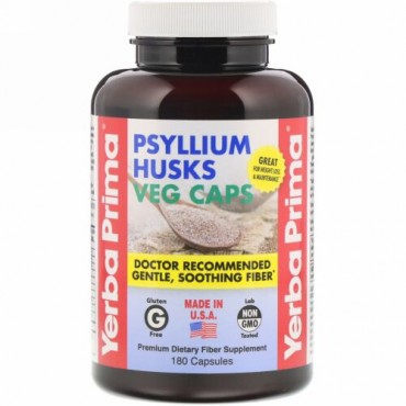 Yerba Prima, オオバコの殻 ベジカプセル, 625 mg, カプセル 180粒