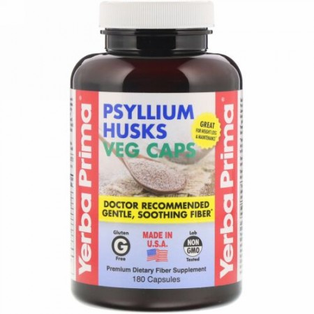 Yerba Prima, オオバコの殻 ベジカプセル, 625 mg, カプセル 180粒