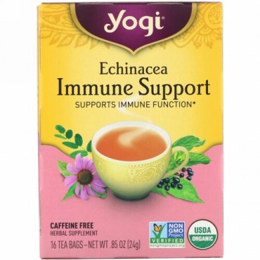Yogi Tea, エキナセア免疫サポート, カフェインサポート, 16ティーバッグ, 0.85oz（24 g）