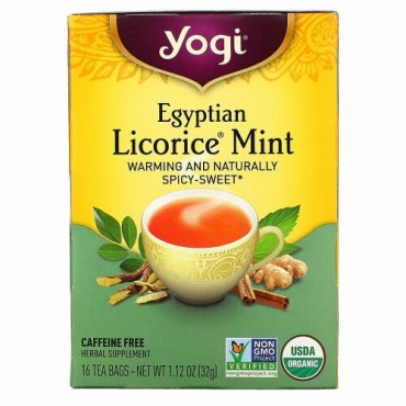 Yogi Tea, エジプトリコリス（甘草）ミント, カフェインフリー, 16ティーバッグ, 1.12オンス（32 g）