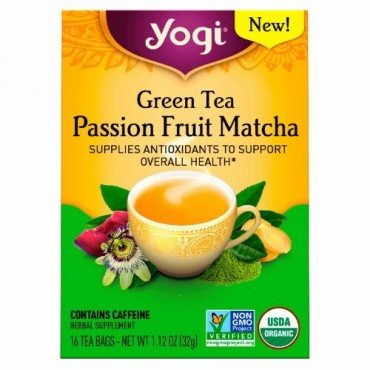 Yogi Tea, グリーンティー,抹茶パッションフルーツ,ティーバッグ16袋,32g（1.12 oz）