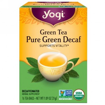Yogi Tea, 緑茶, カフェイン抜きの純粋な緑茶, 16ティーバッグ, 1.09オンス（31 g）