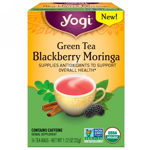 Yogi Tea, 緑茶ブラックベリーモリンガ, ティーバッグ16袋, 1.12 オンス(32 g) (Discontinued Item)