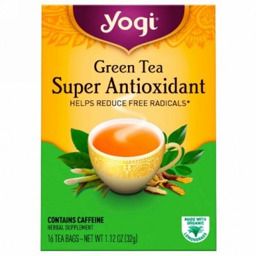 Yogi Tea, 緑茶スーパー抗酸化剤（Green Tea Super Antioxidant）, 16ティーバッグ, 1.12オンス（32 g）