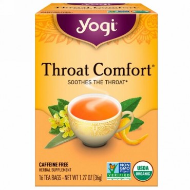 Yogi Tea, オーガニック, スロートコンフォート, カフェインフリー, 16ティーバッグ, 1.27oz（36 g）
