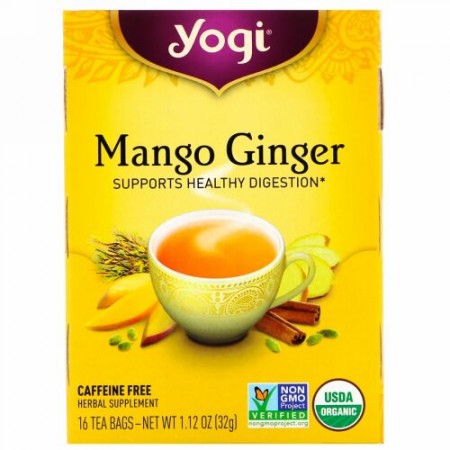 Yogi Tea, オーガニック マンゴージンジャー、カフェインフリー、16袋、32g（1.12オンス）