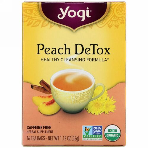 Yogi Tea, ピーチデトックス、カフェインフリー、ティーバッグ16個、32g（1.12オンス）