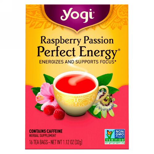 Yogi Tea, ラズベリーパッション、パーフェクトエナジー、ティーバッグ 16個、1.12 oz (32 g)