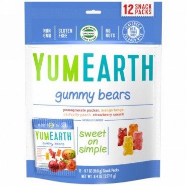 YumEarth, グミベアー、詰め合わせの風味、12袋入り、各0.7 oz (19.8 g) (Discontinued Item)